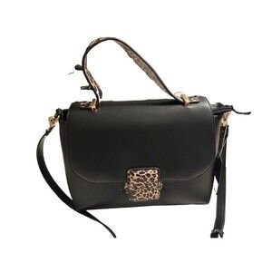 Crossi Black Satchel Cheeta Trim Handbag